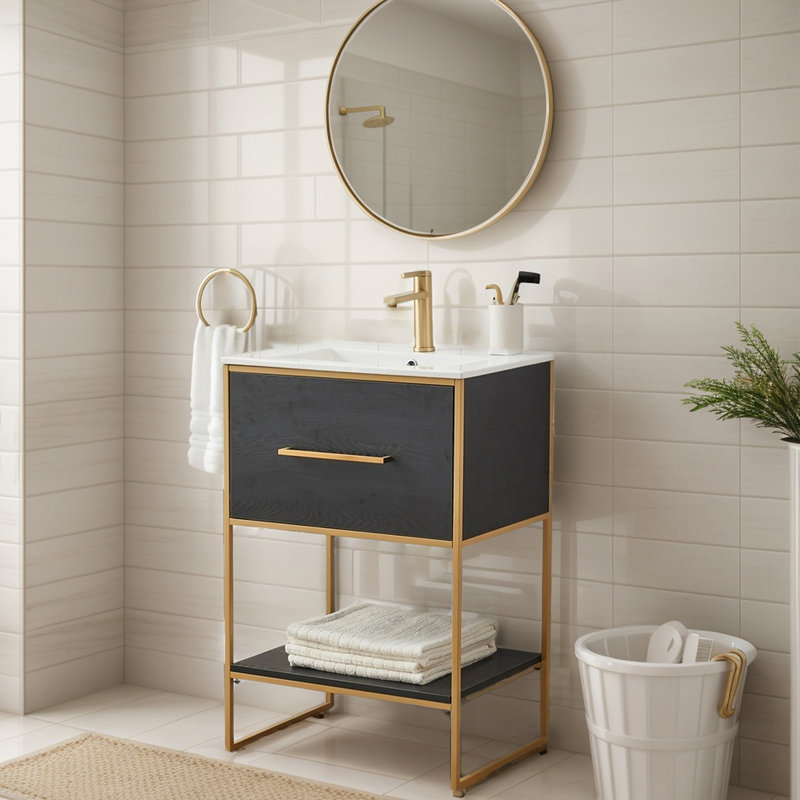 Meuble-lavabo simple avec plateau Gunvald 24