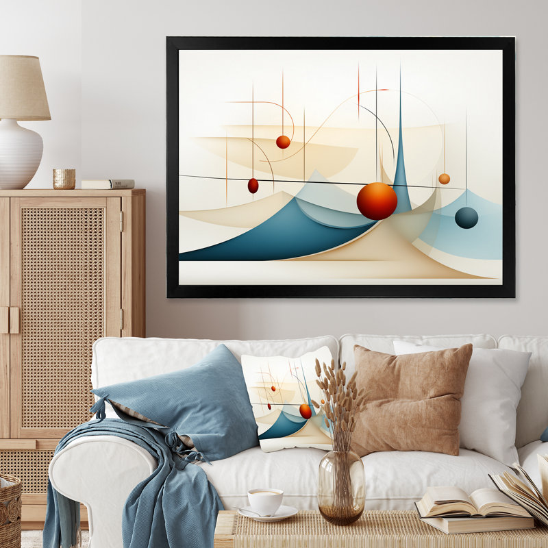 «Red Moon Retro Celestial Landscape», reproduction sur toile, H 34 po x l 44 po x P 1,5 po, Cadre simple noir