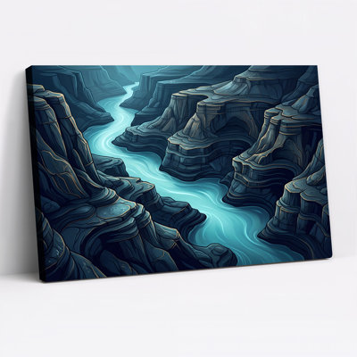 «Winding Teal River Through Layered Rock Canyon Walls», art mural