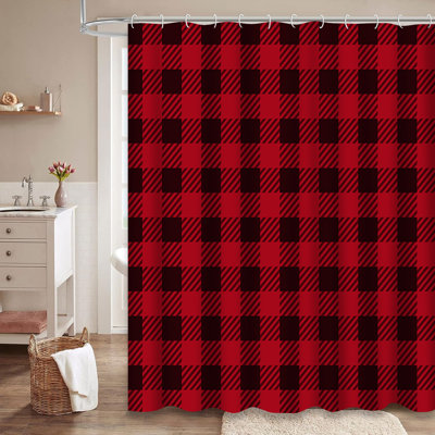 Lumberjack Plaid Red Black Buffalo Tartan Shower Curtain with 12 Hooks