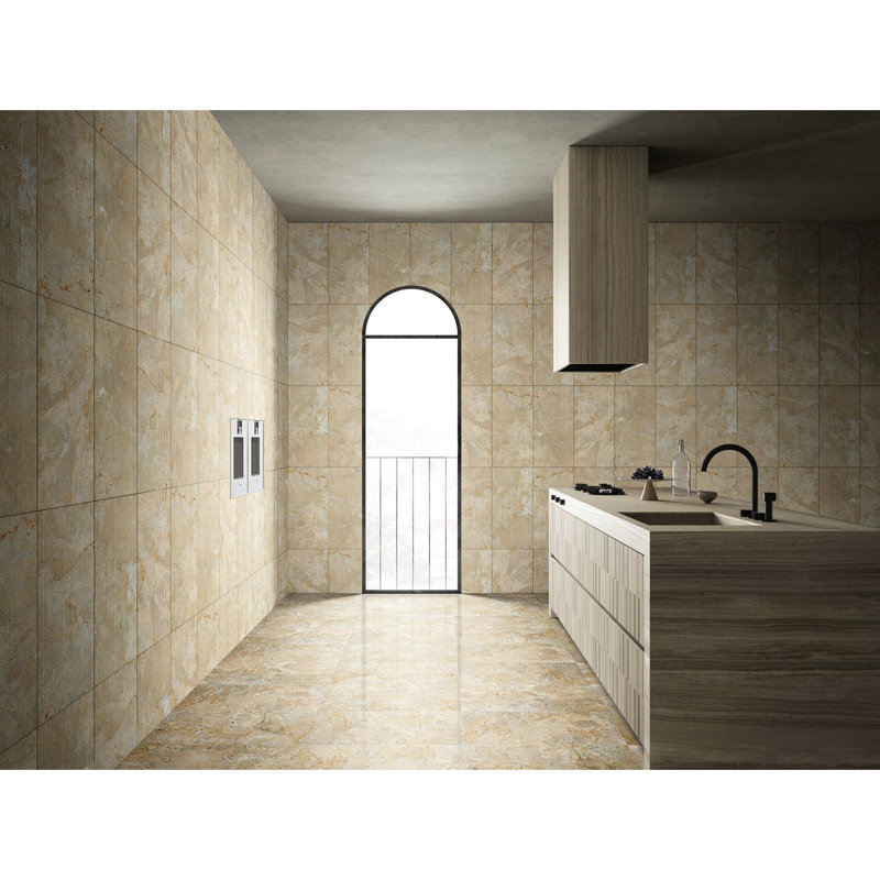 Carreau de marbre 12 po x 24 po beige + or - finition texturée, style européen, style européen, luxe