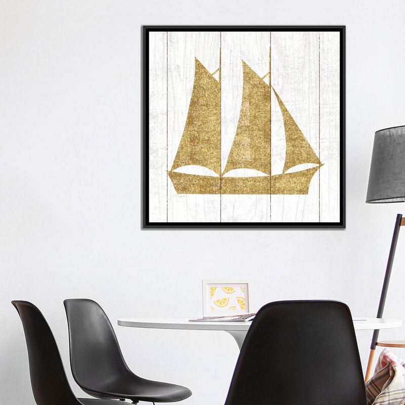 «Beachscape Series: Boat II», impression sur toile, H 18 po x l 18 po x P 1,5 po, Toile avec cadre noir, Pas de tapis