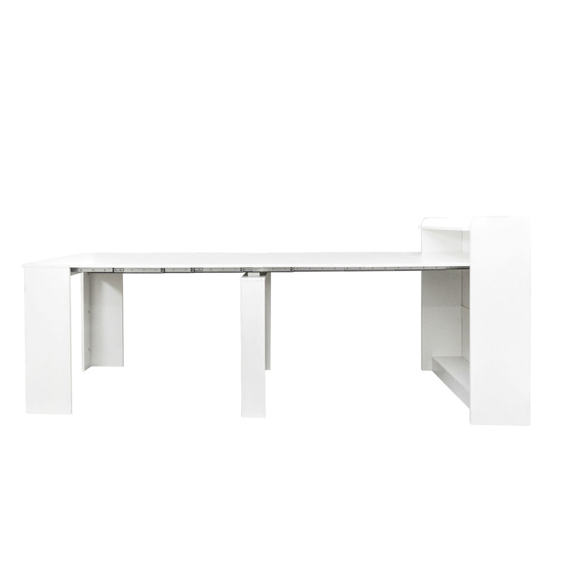 Table de salle à manger extensible moderne avec rangement, Blanc
