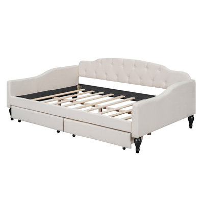 Full Size Upholstered Tufted Daybed With Two Drawers