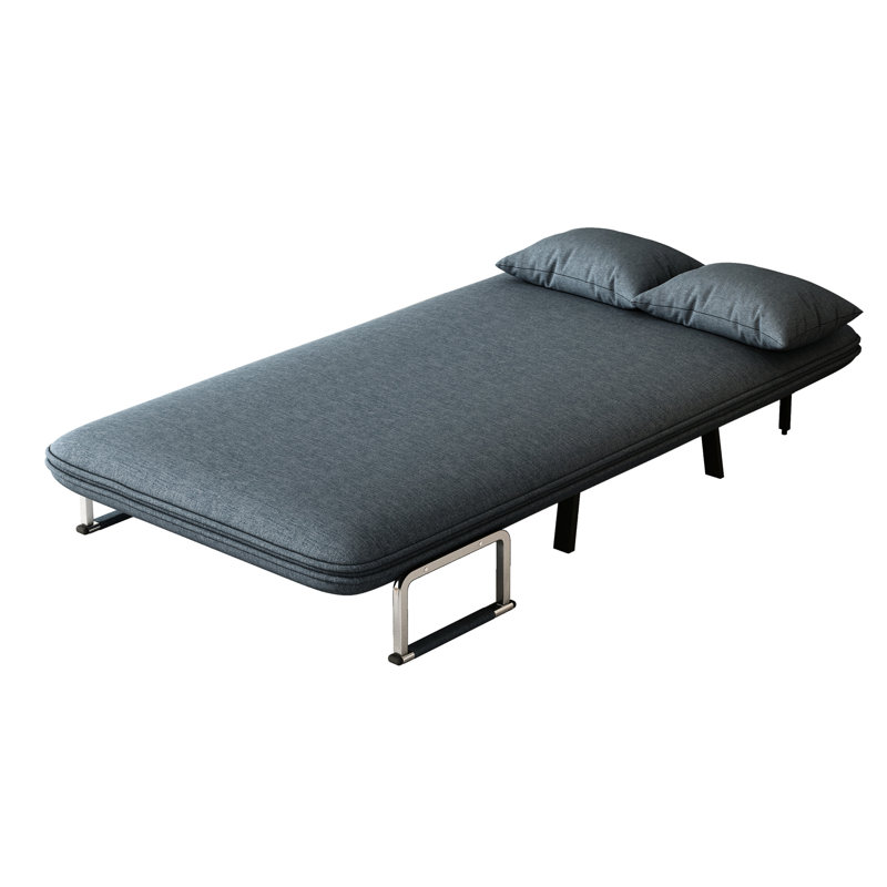 39 Convertible Chair Bed, Adjustable And Pillow, Iron Construction, Velvet Upholstery In Blue+Grey For Office Use A Stylish Look