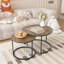 Table,Nesting Coffee Table Set Of 2, 27.6Inch Round Coffee Table Industrial Wood Finish With Sturdy Metal Frame,  End Table Side Tables For Living Room Bedroom Balcony Yard