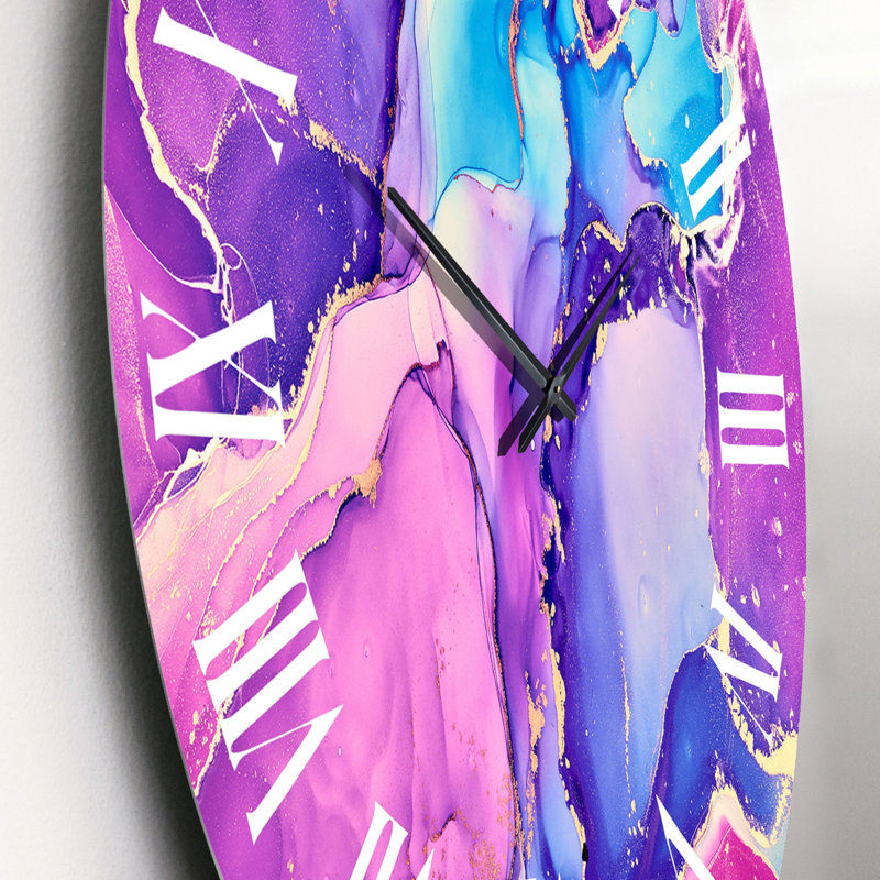 Art liquide translucide en rose et bleu - Horloge murale moderne, Petit