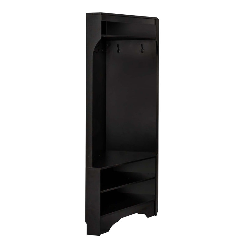 Minimalist Corner Hall Tree with Shoe Bench, Black