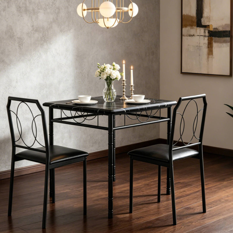 Ensemble de table de salle à manger 3 pièces Prentiss pour 2 personnes, petite table de cuisine et chaises, ensemble de table de pub, mobilier de salle à manger coin-repas, ensemble bistro peu encombrant avec 2 chaises