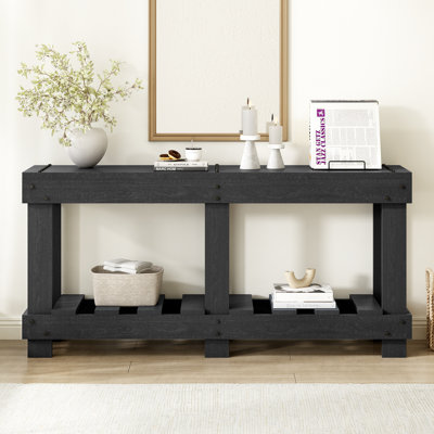 62.9" Vintage Solid Cedar Console Table With Iron Rivets