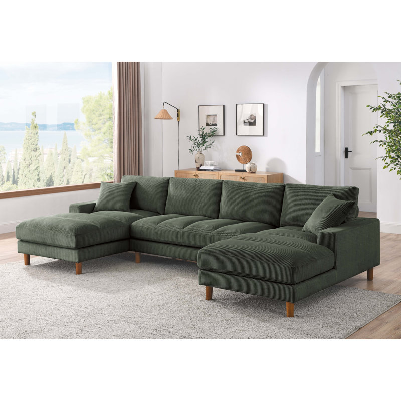 Canapé modulaire 3 pièces Sanner, Velours côtelé vert foncé