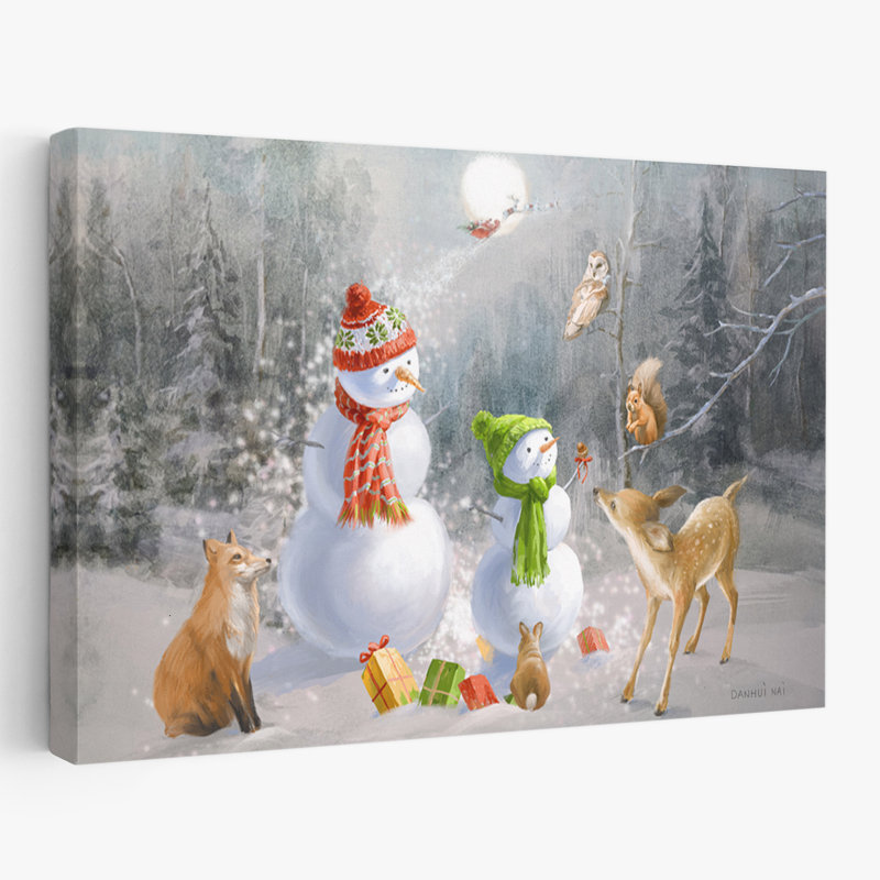 Art animalier et bonhomme de neige des bois, H 16 po x l 24 po