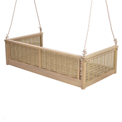 Outdoor Classic Solid Wood Twin Size Swing Bed,Garden Porch Rattan Swing Frame with Long Ropes for Poolside, Backyard