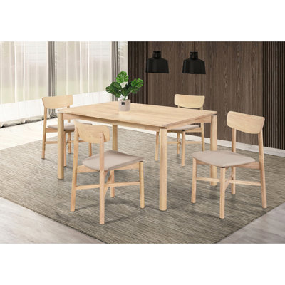 Ensemble 5 pièces de salle à manger de style Mid-Century moderne, bois blanchi, chaises en tissu brun clair pouvant accueillir 4 personnes en bois, salle à manger rembourrée