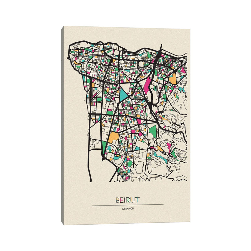 «Beyrouth, Lebanon Map» par Ayse Deniz Akerman - impression sur toile tendue, H 26 po x l 18 po x 1,5 po