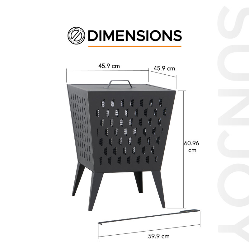 Sunjoy 18 in. Hartefeld Fire Pit, Steel Outdoor Patio Fire Pit Wood Burning Backyard Firepit with Fire Poker