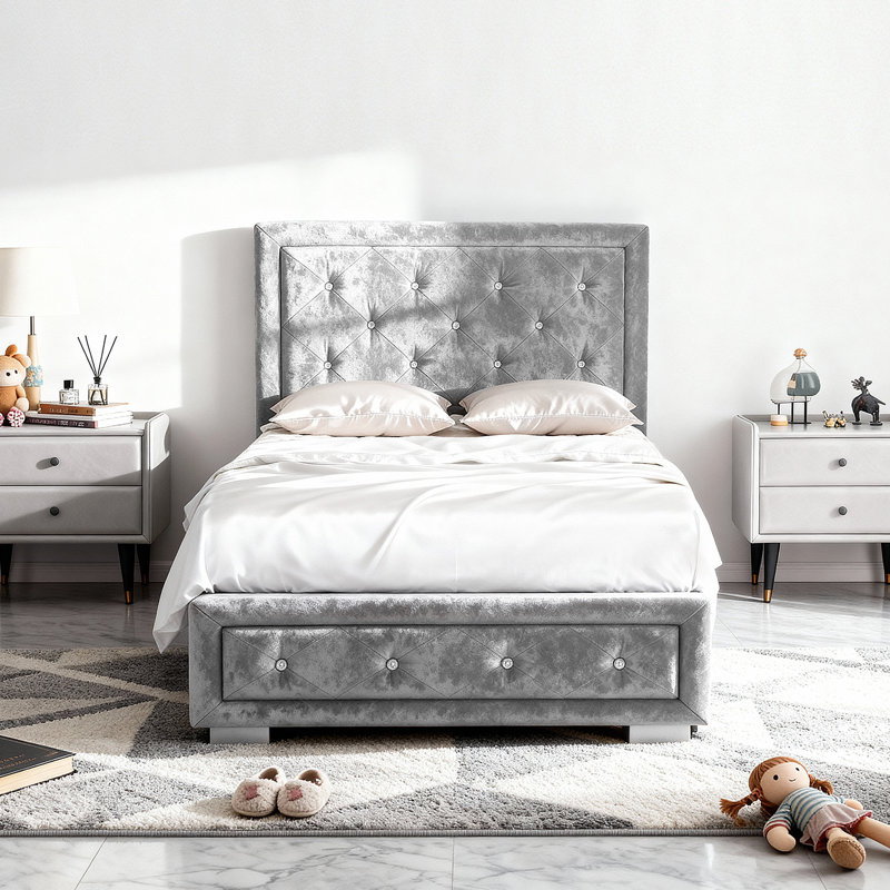 Upholstered Ottoman Storage Bed, Single (3'), Silver