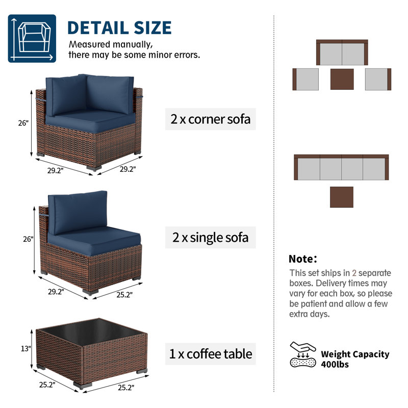 Wicker 4 - Person Modular Patio Conversation Set with Cushions, Navy Blue