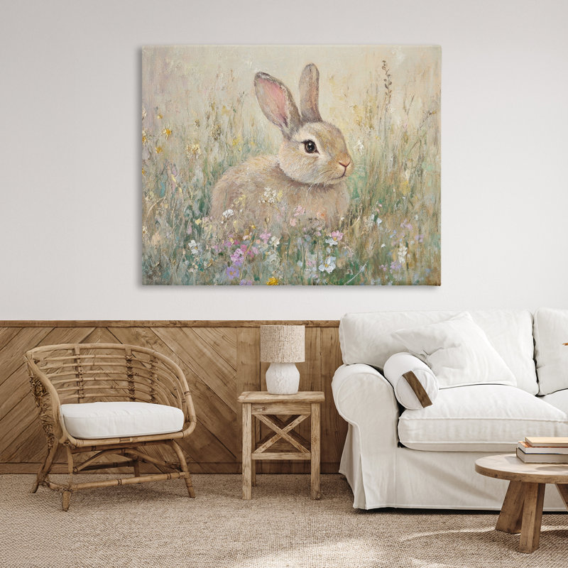 Toile douce couleur lapin dans un pré, design par Petal Prints Design, H 36 po x l 48 po