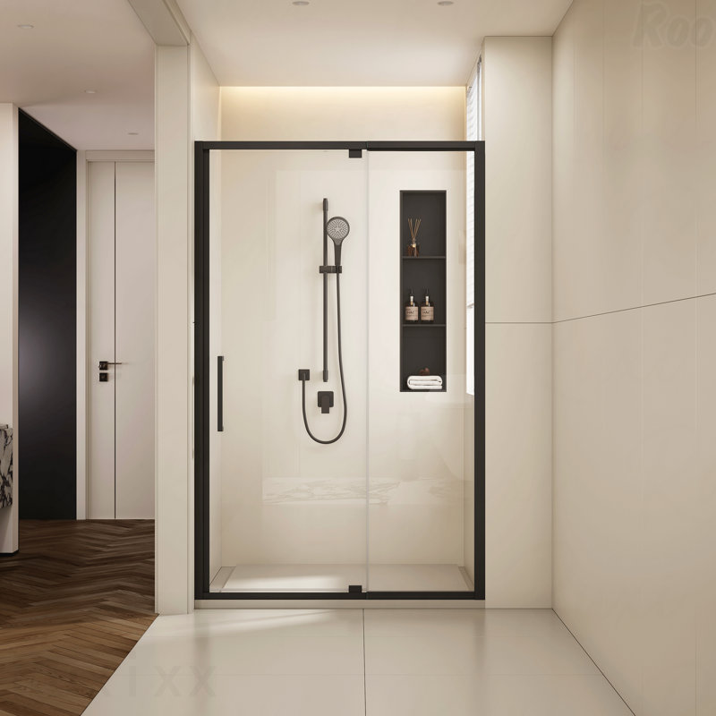 Scalable Adjustable Frame Shower Door With 1/4"(6Mm) Clear Tempered Glass,Transparent Safety Film For Glass,Aluminium Alloy