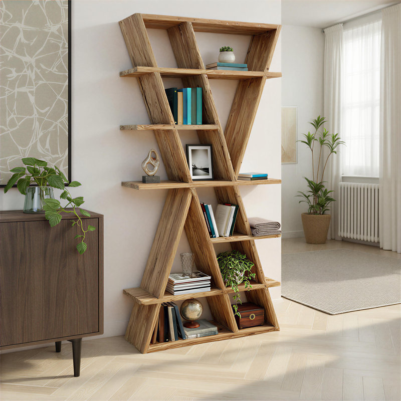 Violet 79" Tall Reclaimed Teak Wood Bookcase, Natural