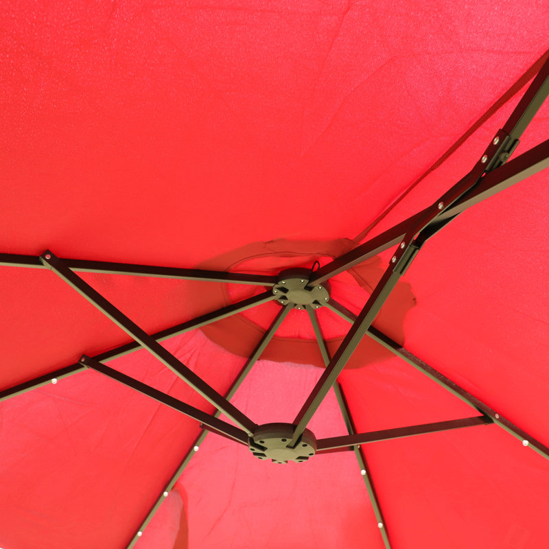 Grand parasol rectangulaire double 15 x 9 pi pour l'extérieur avec lumière et base, Rouge