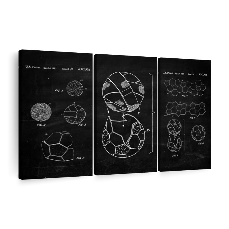 " Soccer Ball BW Patent Multi Piece Canvas Print " by Patent Hunter 3 - Pieces, 42" H x 65" W x 1.25"