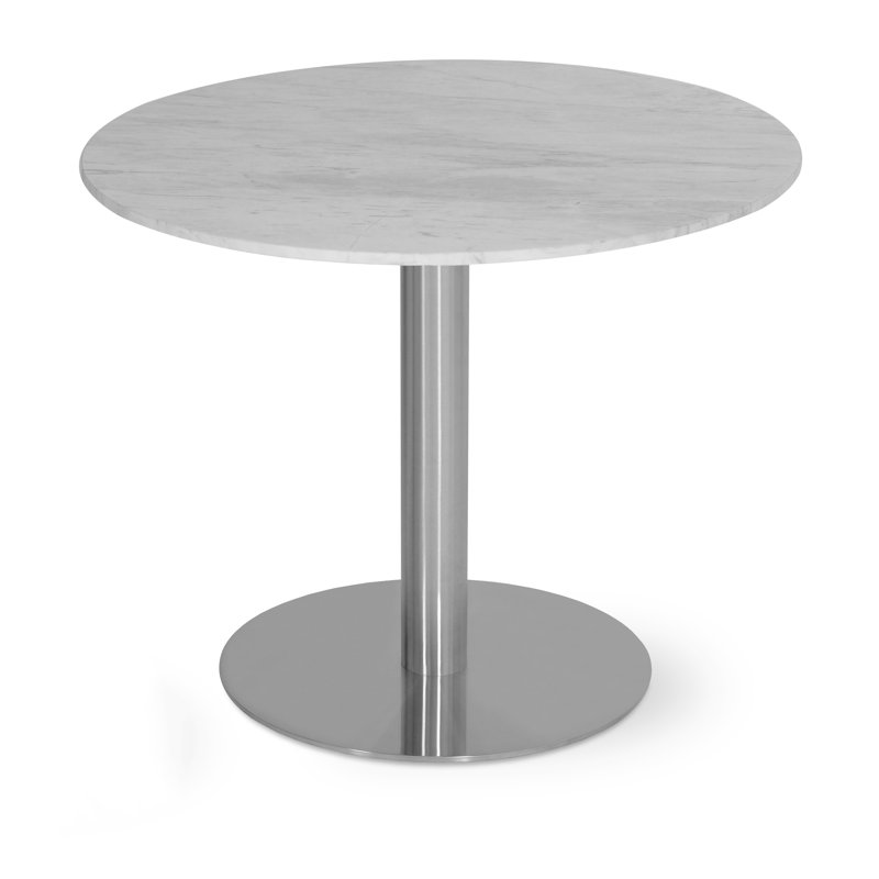 Tango White Carrera Marble Dining Table, 29.5" H x 40" L x 40" W, Brushed, Gray