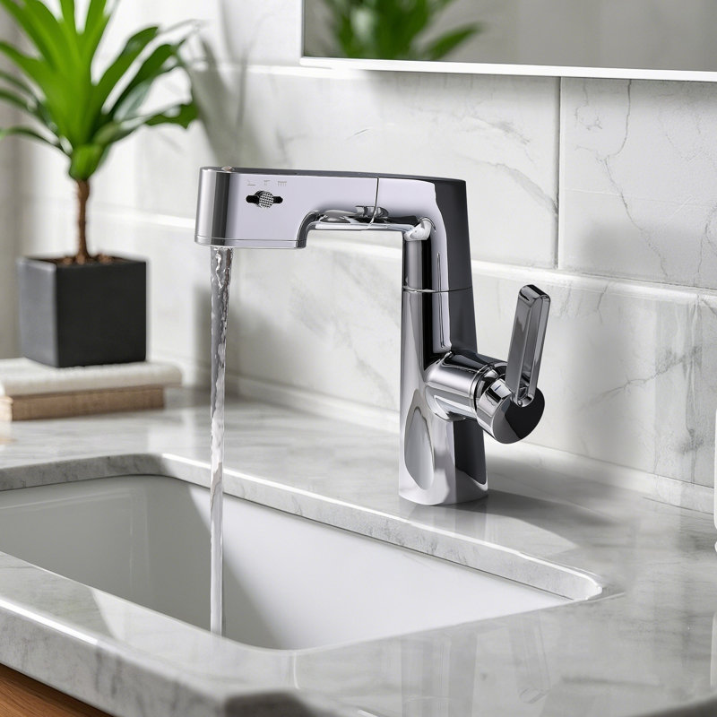 Robinet de lavabo de salle de bain pivotant à affichage numérique en laiton massif à 360 °, Chrome poli