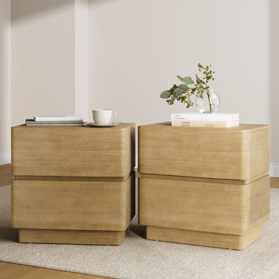 Table de chevet contemporaine en bois massif avec 2 tiroirs