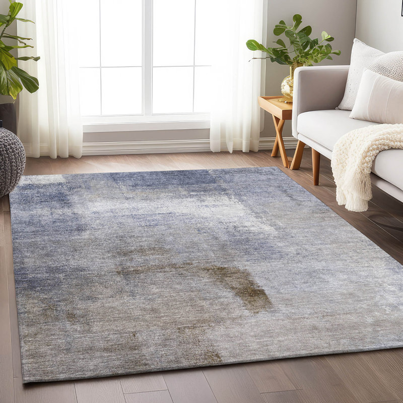 Premium Machine Washable Prisco Blue Rug, Rectangle 8' x 10'