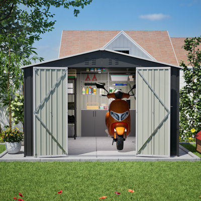 10x10 FT Large Outdoor Metal Storage Shed - Updated Heavy-Duty Frame & Lockable Double Doors, All-Weather Utility Garden Shed for Backyard, Lawn, Patio Tools & Equipment, Black