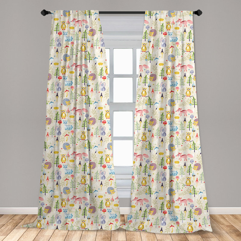 Colorful Cartoon Animals Tree Polyester Rod Pocket Curtain Panels