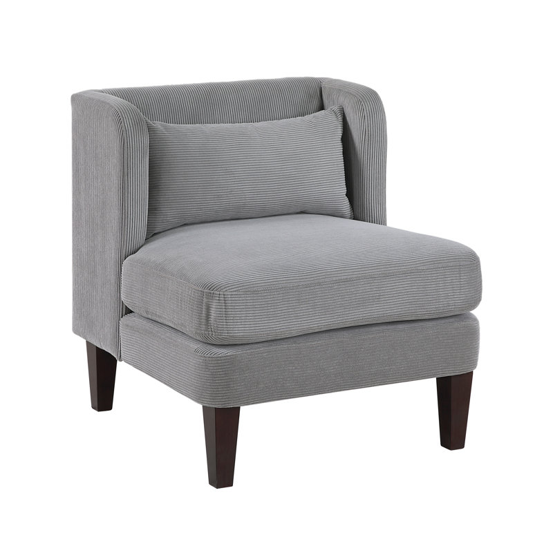 Chaise d'appoint moderne en velours côtelé gris foncé avec coussin d'assise réversible et coussin assorti