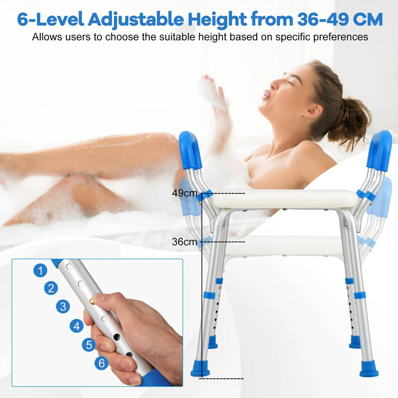 Shower Bench with Detachable Padded Arms, Blue