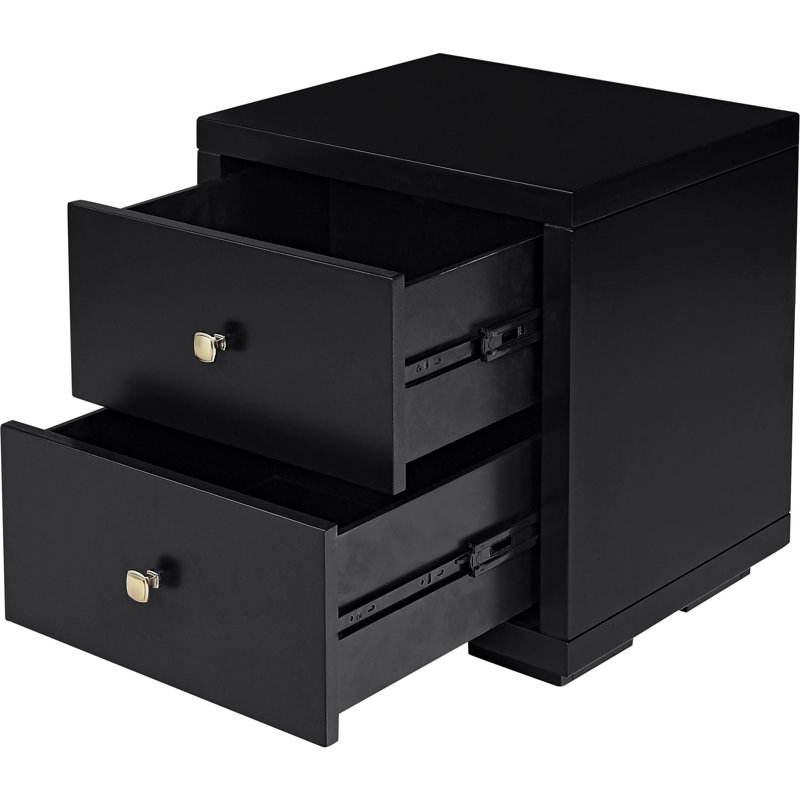 2 Drawer Wooden Nightstand, Black