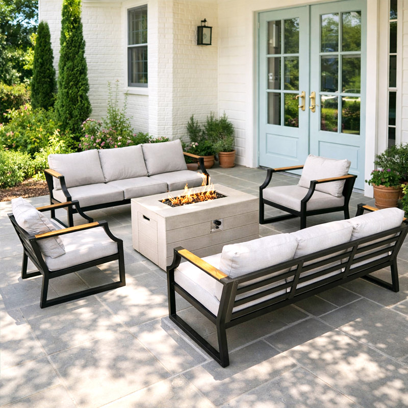 8 - Person Patio Conversation Set with Cushions, Black