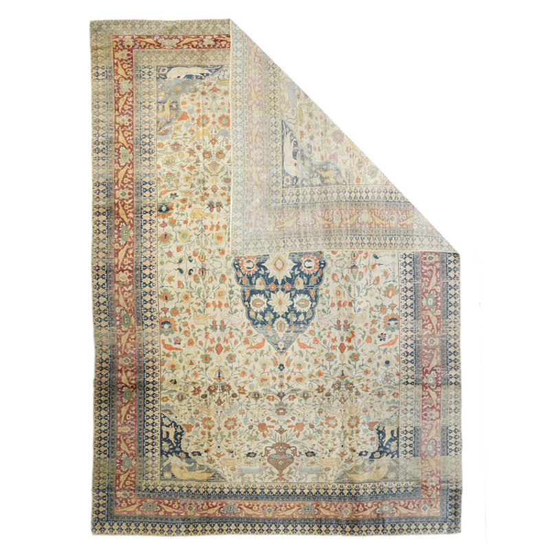 Tapis gris en laine noué à la main de conception unique 8 pi 7 po x 11 pi 8 po