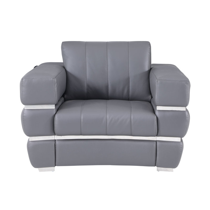 Monza Top Grain Italian Leather Chair, Dark Gray Genuine Leather