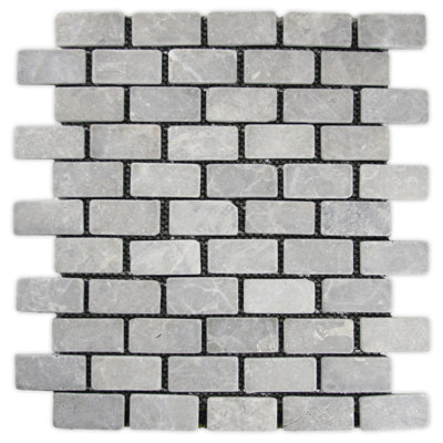 Desna 1" x 2" Natural Stone Mosaic Tile in Light Gray Waterproof Matte Finish Mesh Backed - 1 Sq Ft.