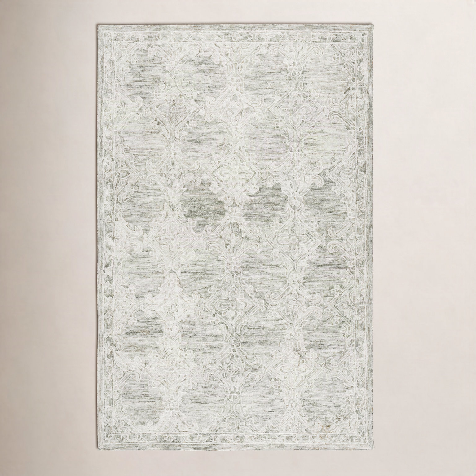 Hand-Tufted Wool Damask Rug, Rectangle 6' x 9'