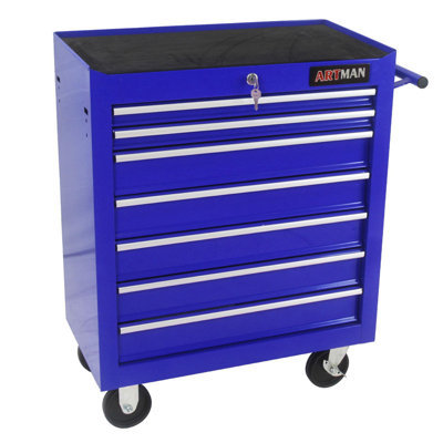 Chariot à outils multifonctionnel à 7 tiroirs avec rangement coulissant et roulettes verrouillables