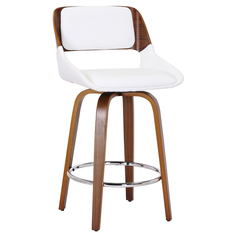 Tabouret de comptoir pivotant 26 po Platt, Blanc/noyer