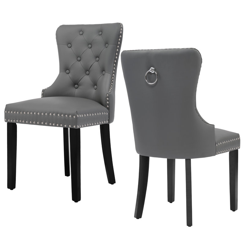 PU Leather Dining Chairs with Pull Ring, Gray