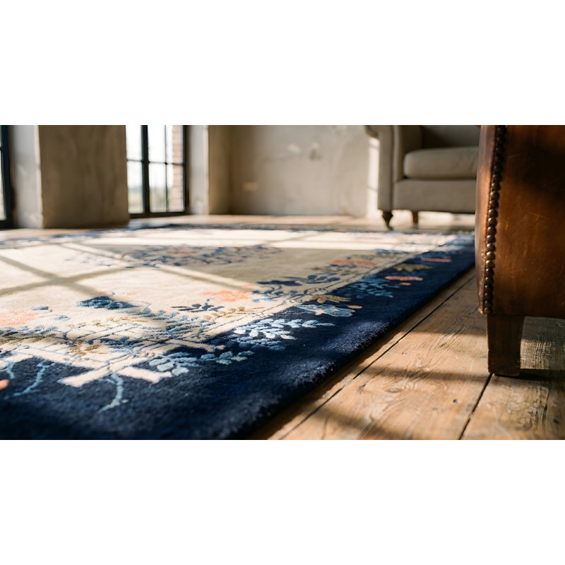 Small Ivory Cream Color Antique Artistic Open Field Floral Medallion Chinese Peking Rug