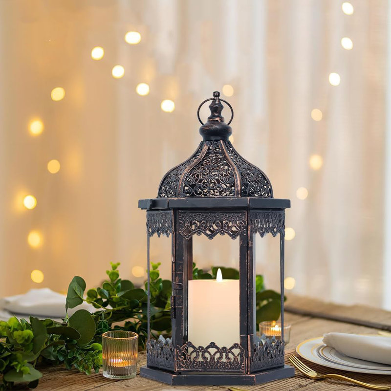 Lanterns Decorative Indoor, 14.8'' Vintage Outdoor Lantern with Clear Glass