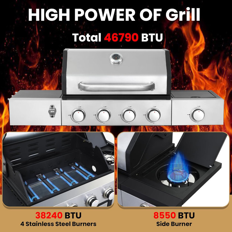 Barbecue au gaz propane à 4 brûleurs avec brûleur latéral