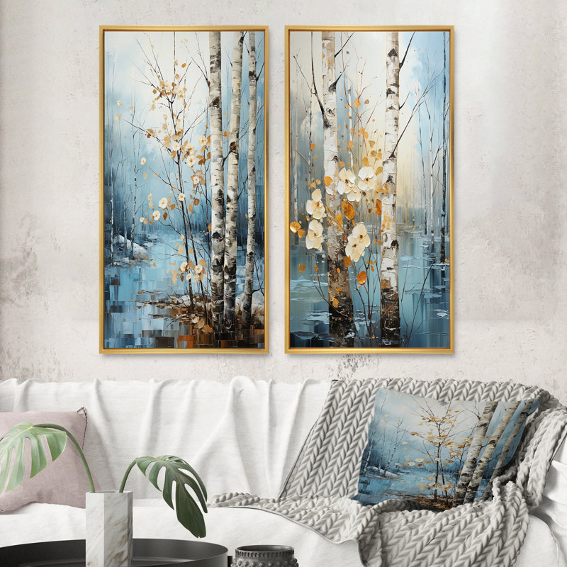 Birch Woods Winter Whispers - ensemble de 2 reproductions, Encadrement doré, H 20 po x l 24 po