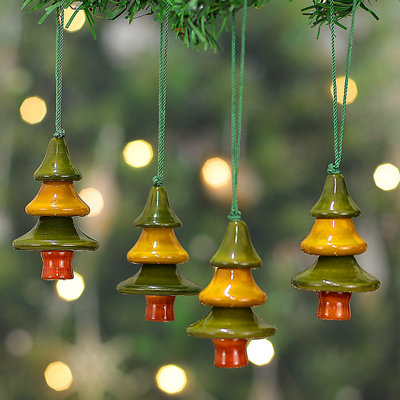 Bungalow Rose Handmade Festive Pines Wood Ornaments (Set Of 4)