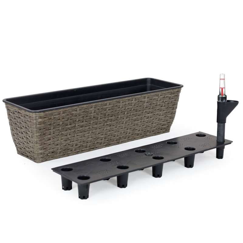 Self-Watering Rectangular Planter 2 - Dark Gray Enhance Your Garden Aesthetics Plant Care Simplicity, Brown